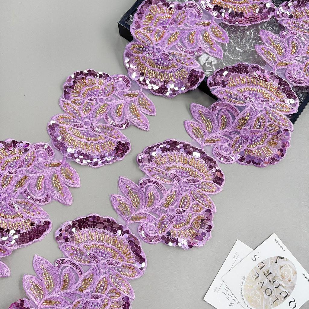 Heavy Industry Multi-Color Mesh Yarn Bead Sequin Embroidery Flower Patch Lace Decoration Ethnic Style Dress Clothing Cloth Sticker