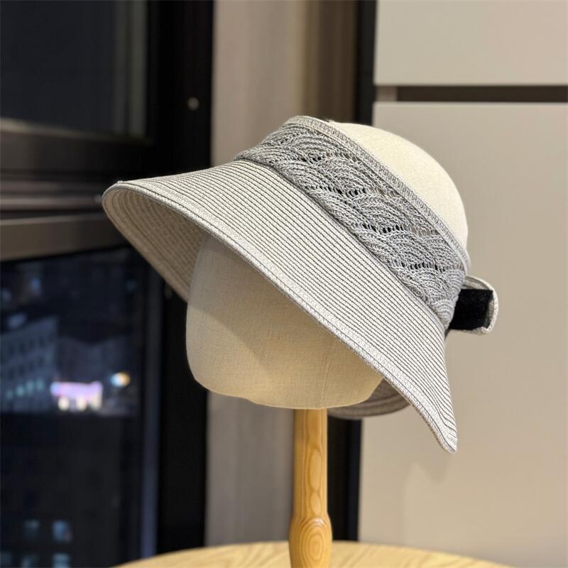 

Korean-style new crochet open-top straw hat for women, summer large brim sun protection hat, foldable vacation hat, casual and trendy Adult54-60Adjustable сірий колір