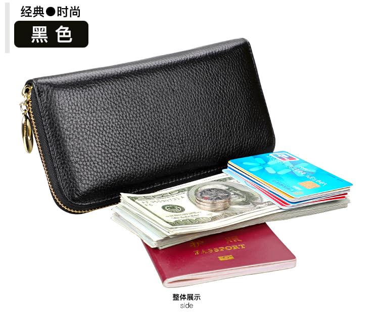 TORIBIO Long Popular Wallet with Lychee Genuine Holds 8 Coin Large Cute Card Metal Zipper Women's Wallet, Accordion-Style Tri-Fold Leather, Leather,