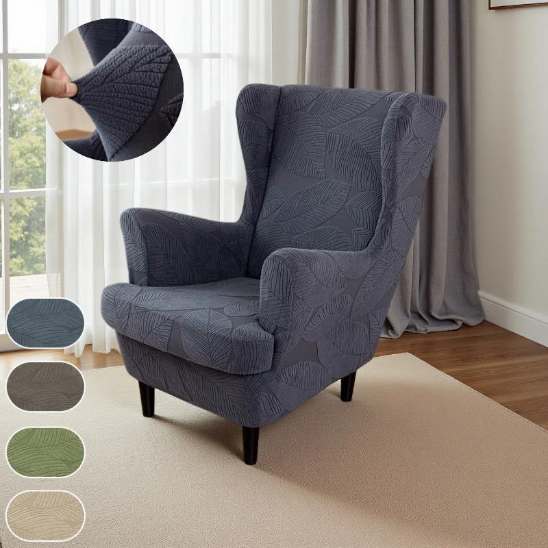 2pcs/Set Jacquard Single Wing Chair Covers Elastic Wing Back Sofa Cover Dust-proof with Seat Cushion Cover for Living Room