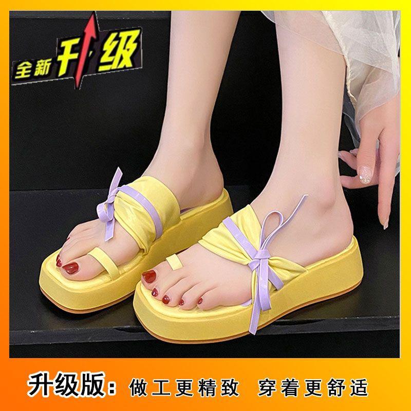 

Slippers women wear new muffin outdoor bows in the summer of 2024 Internet celebrities thick bottom cover toes beautiful beach sandals 40