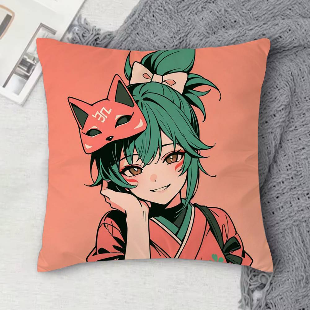 O-Overwatch Kiriko Double-Sided Printed Square Decorative Cushion Cover For Sofa Living Room Home Decor