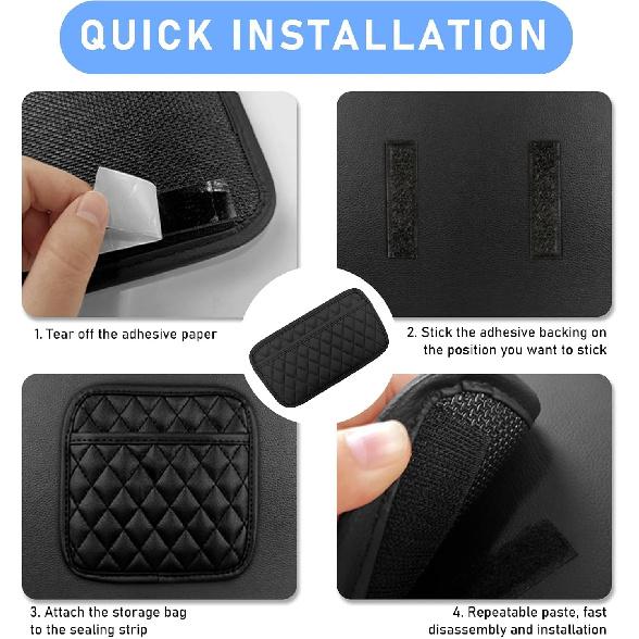 2 PCS Side Pocket Organizer, Waterproof Leather Self-Adhesive Storage-Large