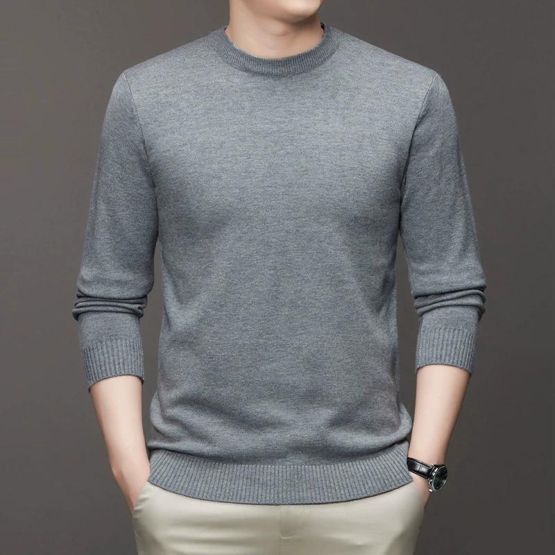 7 Colour Men's Round Neck Spring and Autumn Long Sleeved Solid Color Sweater Soft Warm and Comfortable Top with A Base