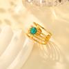 Multi-layer Turquoise Opening Ring for Women,Gold Color Stainless Steel Geometric Natural Stone Rings,Charm Accessories Jewelry