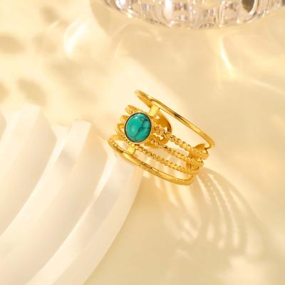 Multi-layer Turquoise Opening Ring for Women,Gold Color Stainless Steel Geometric Natural Stone Rings,Charm Accessories Jewelry