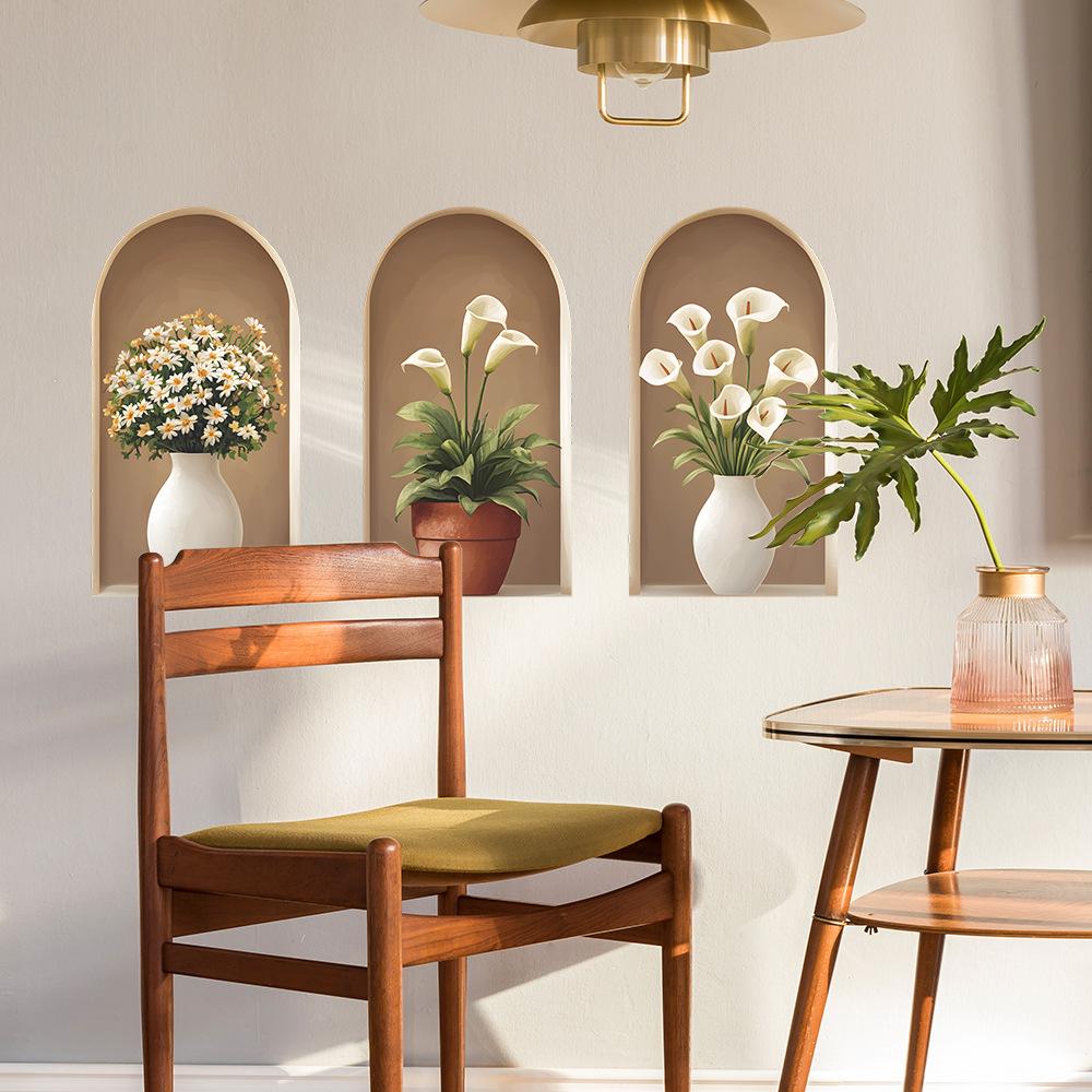 3 Pcs Creative Simulation Arch Vase Bedroom Living Room Home Wall Background Beautification Decoration Wall Stickers