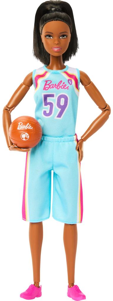 Brunette Basketball Player Made To Move Barbie Doll Accessories Include 22 Bendable Joints In a Removable Uniform with & Ball.