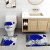 Dunkelblau Rose Schmetterling Muster Duschvorhang Set, Rutschfester Badezimmerteppich, Toiletten-U-förmiges Kissen, Toilettensitzbezug Kissen