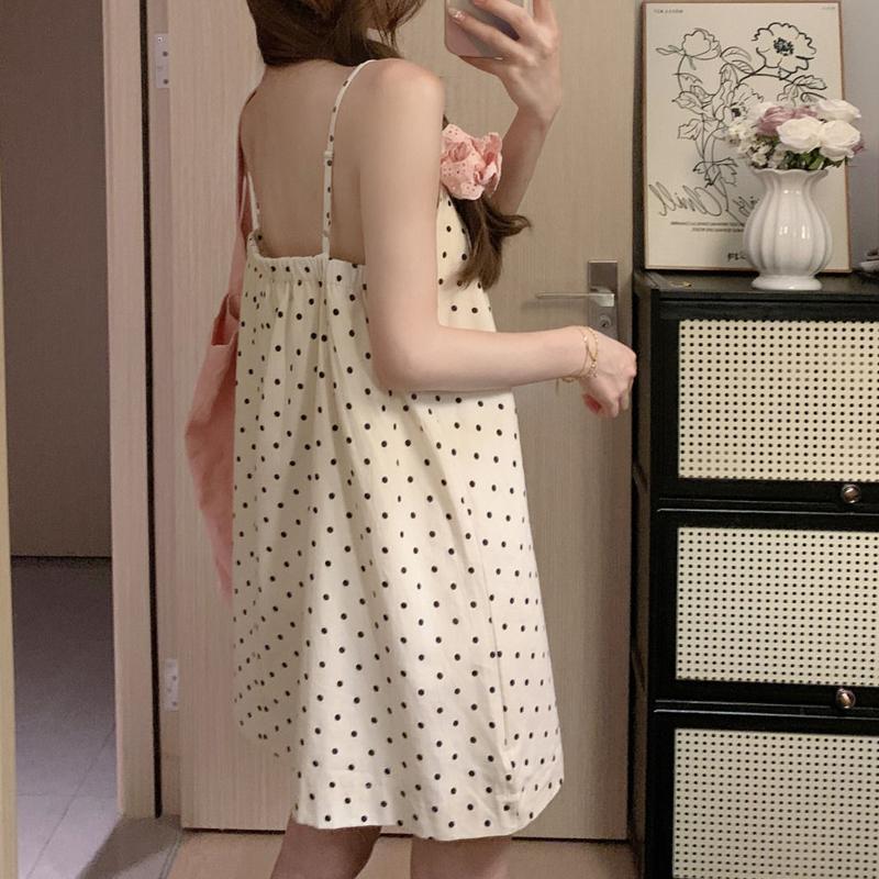 Extra velké bílé puntíkované tílkové šaty pro ženy Vrstvené šaty do A, Letní zakrývající břicho A-liniová sukně