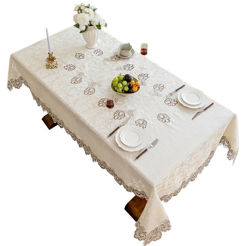 1pc Fall Linen Tablecloths, White Farmhouse Tablecloth with Lace, Vintage Rectangle Tablecloths Suit for Christmas Wedding Party Dining Holidays Decor