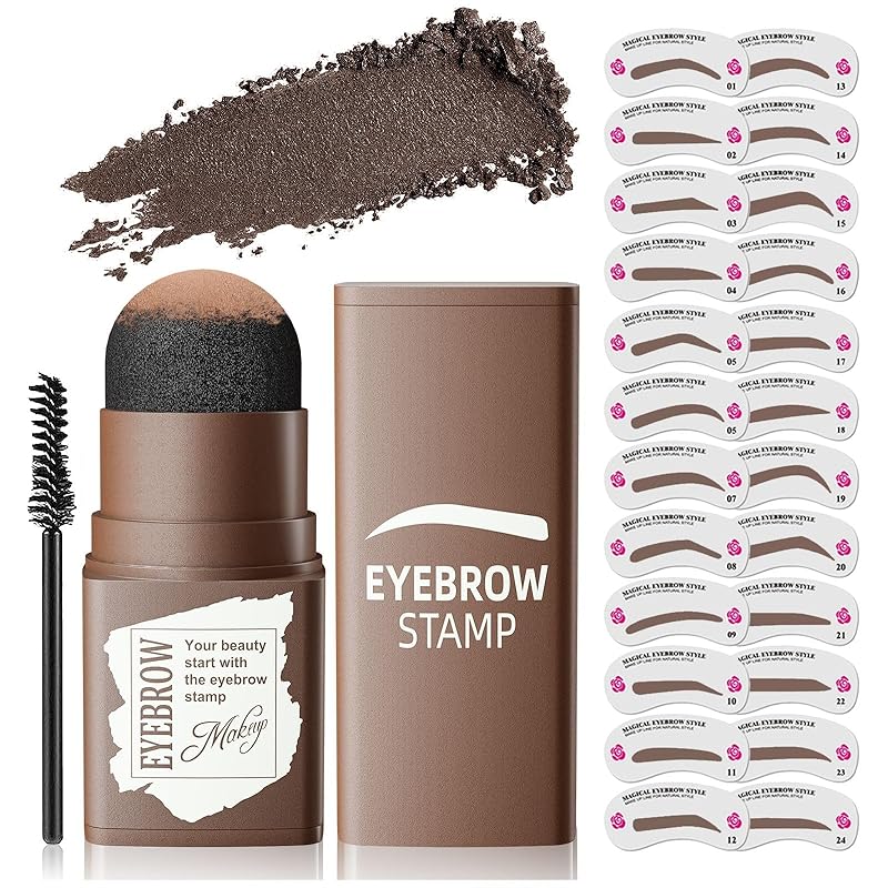 Eyebrow Stamp Stencil Kit - Eye Brow Stencil Kit for Beginners, Brow Stencil and Stamp Kit Long-lasting, Smudge-Proof & Waterproof, 24 Reusable