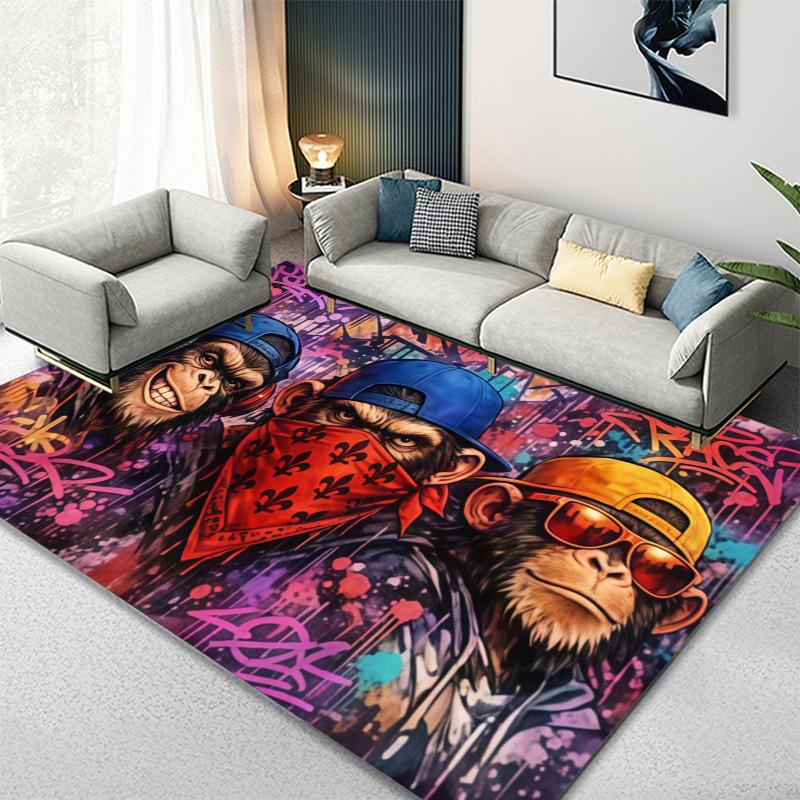 Monkey Street Graffiti Carpet Rug for Living Room Bedroom Home Sofa Decoration,Kids play Non-slip Floor Mat