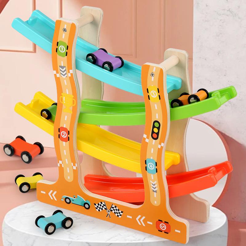 Multilayer Wooden Track Glider Children's Educational Toys Inertial Glide Racing Car Slide Racing