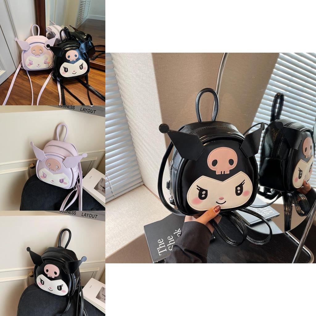 Kuromi Mini Backpack For Girls Cute Dark Cartoon Pu Material Daily Use