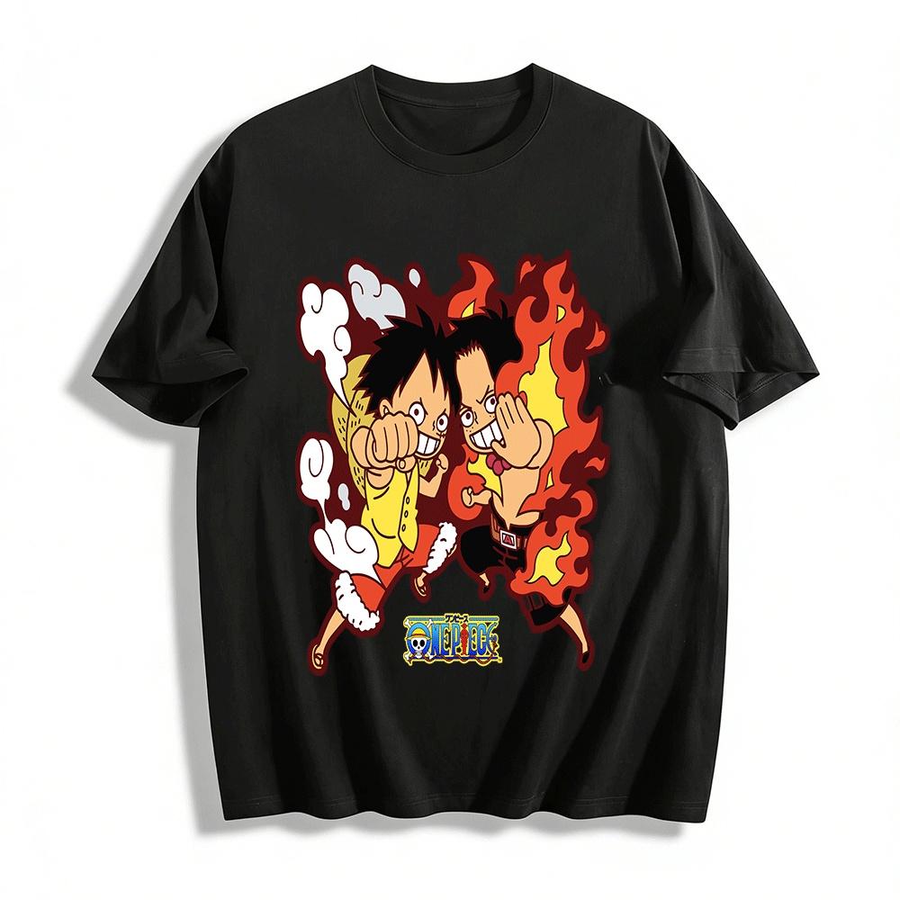 

One Piece Luffy Ace Joint Cartoon Print Casual Short Sleeve T-Shirt Pure cotton T-shirt XXS