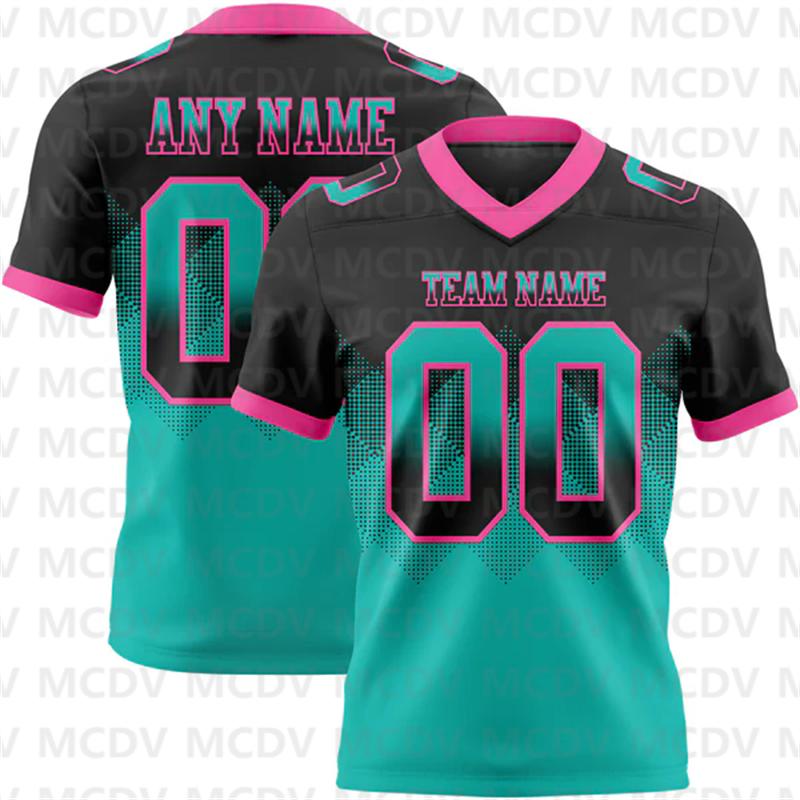 Custom Gradient Square Shape Flag Football Jersey Personlized Team Name and You Name, Number V-Neck Athletic Football T-Shirts