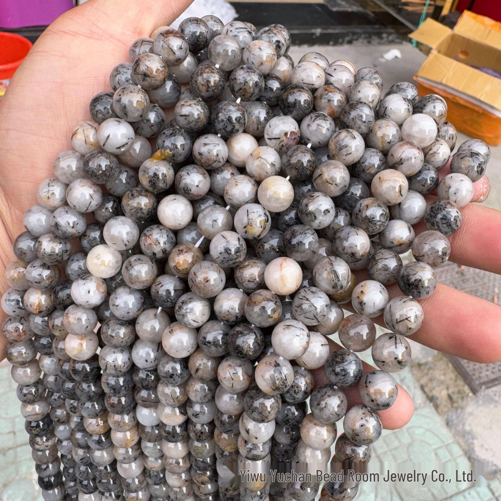 Natural Black Rutilated Quartz Crystal Beads - Round Semi-Finished Strands for DIY Jewelry 4mm (approx. 88 beads)
