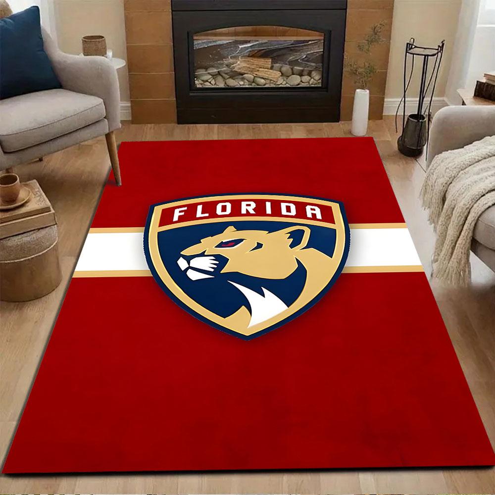 Florida Panther Logo on Red Background Patterned carpet, non slip mat suitable for living room and bedroom sofas