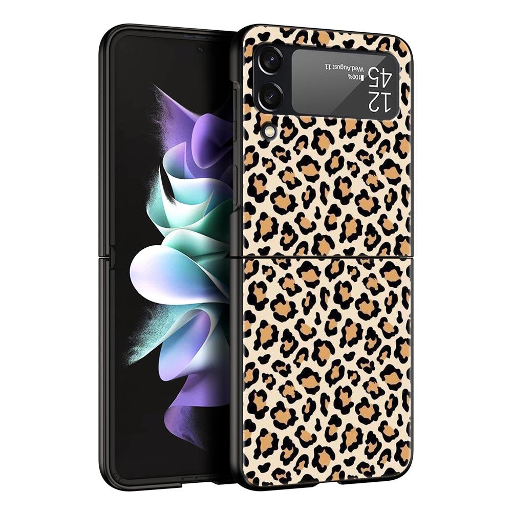 Phone Case for Samsung Galaxy Z Flip 3 4 5 6 Folding Black Shell For Samsung Z Flip4 Flip5 PC Hard Cover Leopard Cheetah print