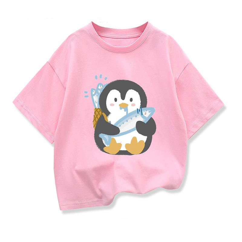 Original Design Summer Kids Clothing Short Sleeve Tee T Shirt Penguin Graphic Tee Tops Boys Girls Pure Cotton Loose T Shirts