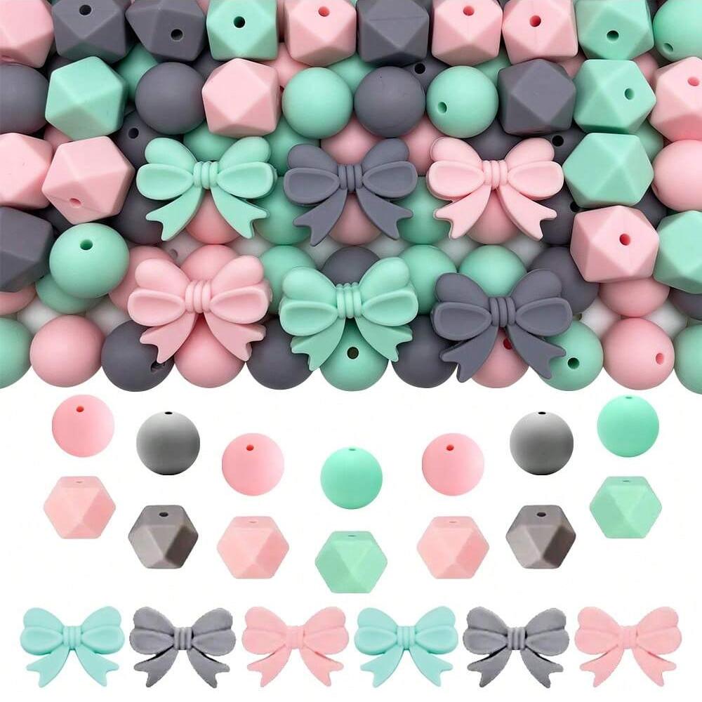10/38/45PCS Bow Silicone Bead Set, 12mm/15mm, suitable for DIY handmade making, keychains, jewelry, bracelets, necklaces, etc