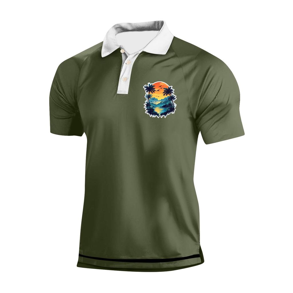 Pánská košile s krátkým rukávem, potiskem a klopami, na tři knoflíky