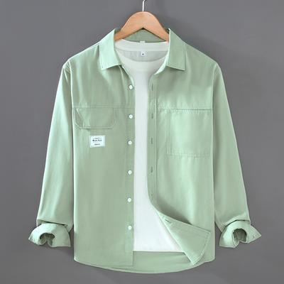 Spring and Summer Green Long Sleeve Shirts for Men Japanese Fashion Cargo Shirt 100 Cotton Casual Tops Double Pockets Thin Men Jackets