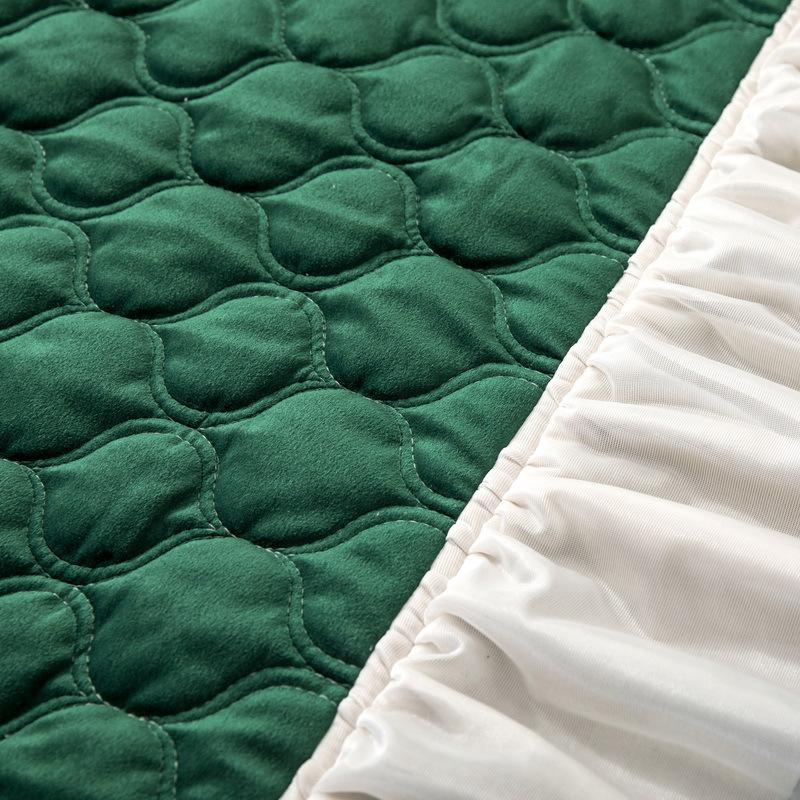 Winter Dark Green Solid Color Plush Lace Skirt Sofa Cushion Modern Simple Living Room Combination Sofa Cushion Cover