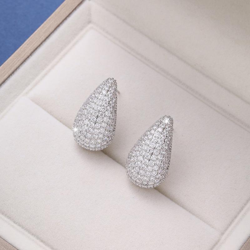New Gold Color Chunky Dome Water Drop Earring for Women Trendy Glossy Thick Zircon Inlaid Teardrop Hoops Earrings Jewelry