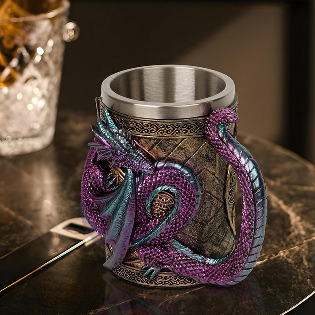 Medieval Double Dragon Goblet Creative 3D Beer Mug Resin Stainless Steel Coffee Mug Wine Cup Retro Dragon Beer Mug Coffee Cup