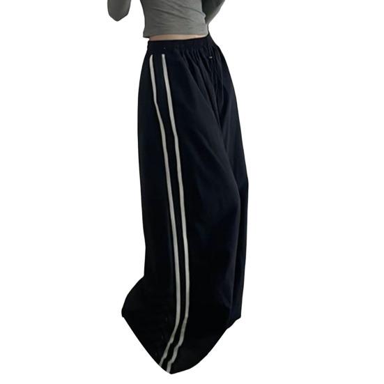 

Жіночі брюки-карго з еластичною талією та шнурком по низу повсякденні штани з кишенями з боковими смужками широкі спортивні штани вуличний одяг M темно-синього кольору