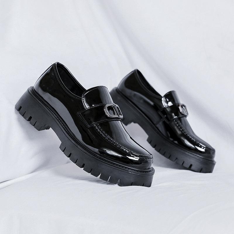 

Мужская обувь лето 2025 года, новые повседневные кожаные туфли в британском стиле на платформе, увеличивающие высоту на одну педаль, туфли Doudou tide 1061-R 38 чёрный