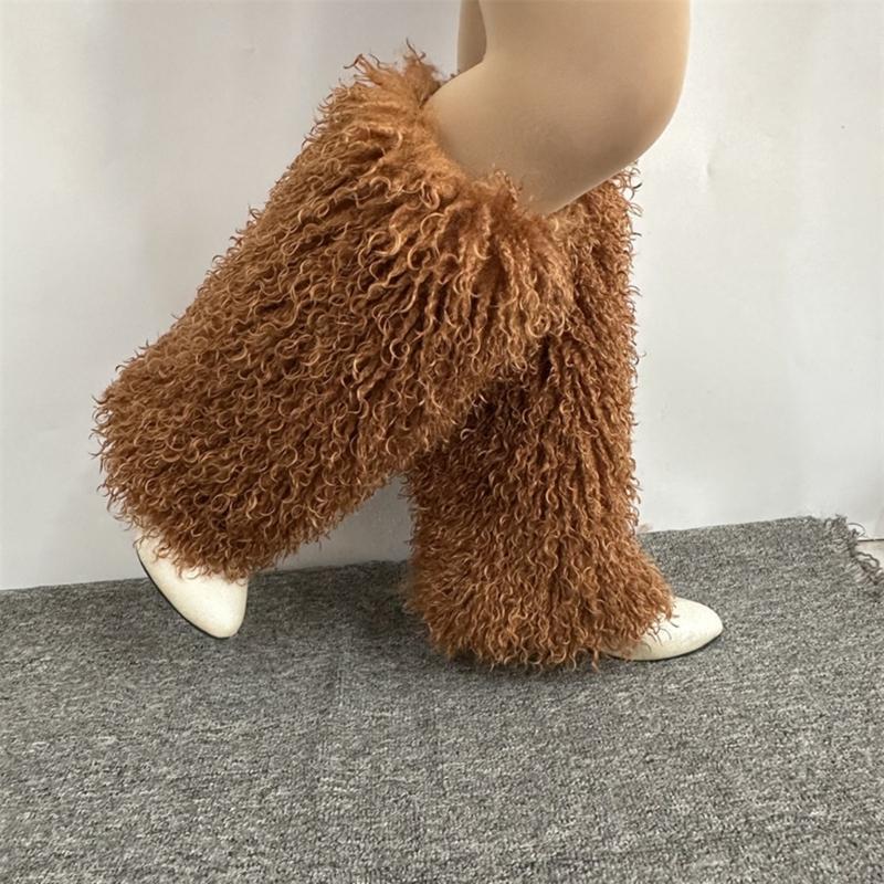Harajuku Shoes Cuffs Leg Warmer Winter Warm Vintage Solid Color Fuzzy Plush Boots Cover Thick Calf Socks for Womens