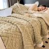 Nordic Double-Layer Thick Coral Fleece Blanket Keep Warm and Super Soft Sofa Nap Cover Queen King Quilt with Velvet for Winter