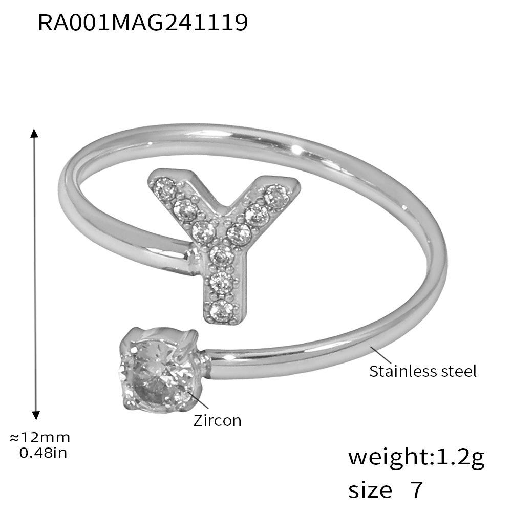 Oumeika Titanium Steel Jewelry Set: 26 Zircon-Inlaid Letters, PVD Gold-Plated Necklace, Bracelet, Earrings, and Ring.