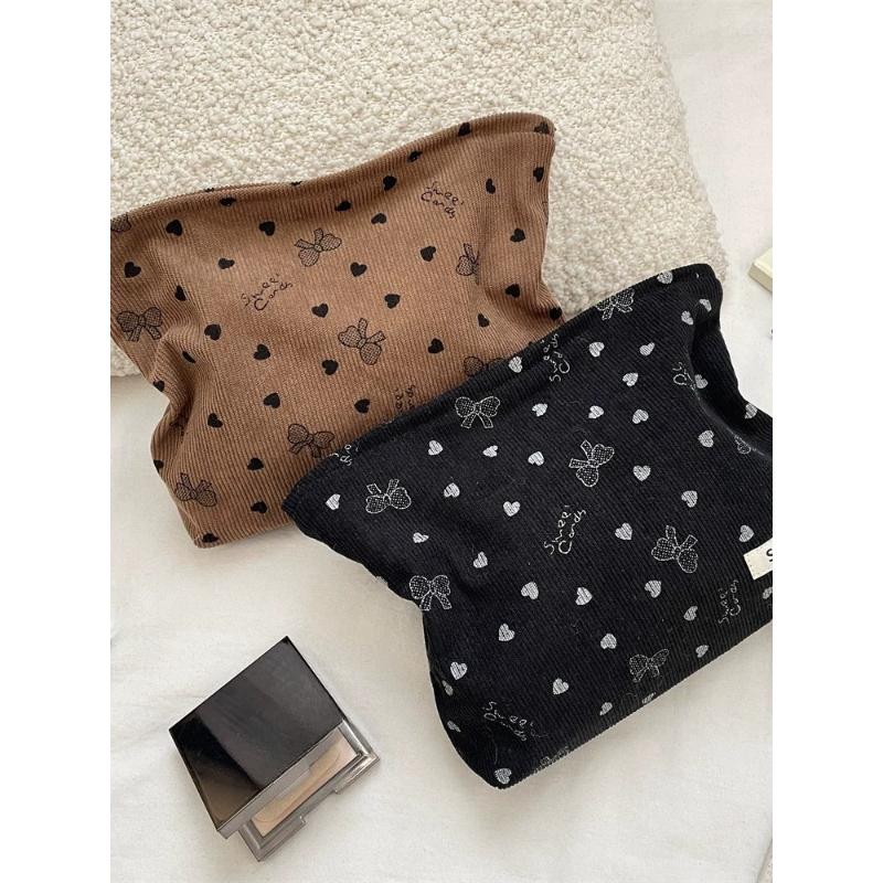 Corduroy Cosmetic Bag Women Korean Solid Color Makeup Organizer Travel Toiletry Pouch Beauty Case