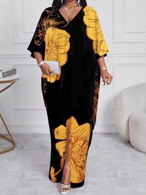 2026 European Summer Women's V-Neck Long Print Casual Fashion Dress