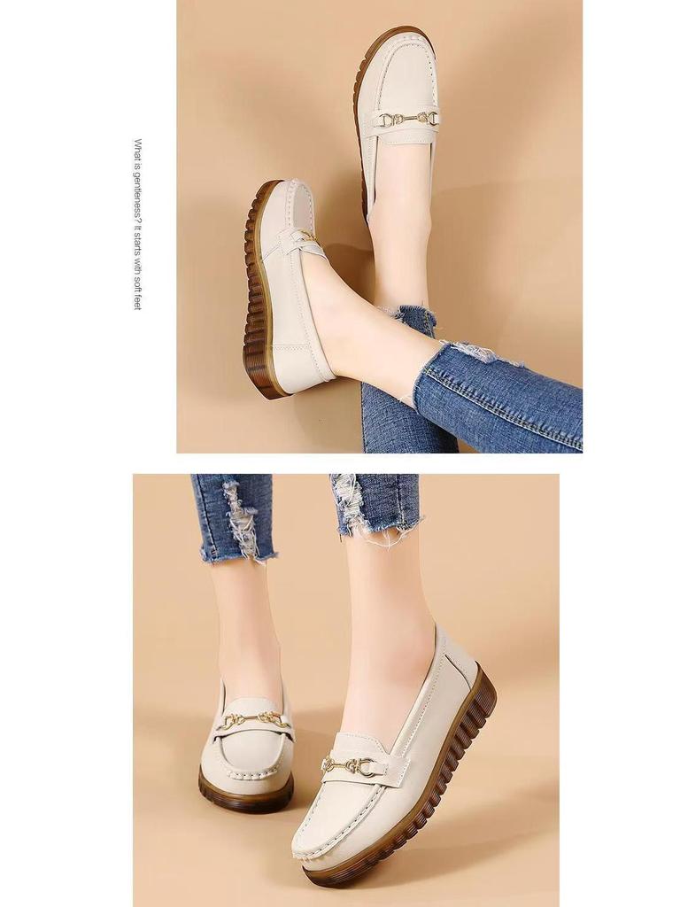 Zapatos de Cuña Suave de Cuero Genuino para Mujer Primavera y Otoño para Madres de Mediana Edad y Mayores