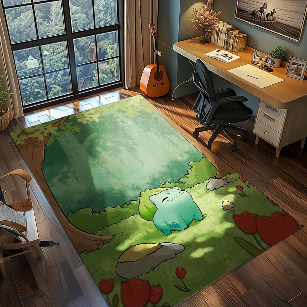 Bulbasaur Home Indoor Decor Rug Carpet, Non Slip Large Size Washable Floor Mat Bedroom Gamer Room.-TING