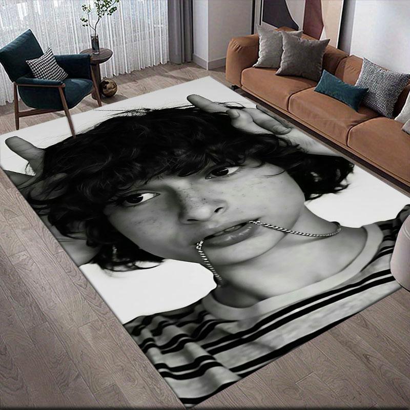 Finn Wolfhard Flannel Printed Carpet, Home Sofa Decoration for Living Room & Bedroom, Non‑Slip Play Flannel Floor Mat for Game Room