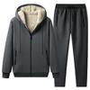 Large Size 5XL Men's Stretch Cold Proof Sportswear Set Top Hooded Sportswear Loose Warm Solid Color 1 Set Of Clothes
