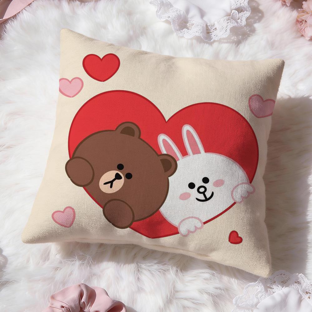 Line Town Bear and Cony Cushion Cover Premium Comfort Reversible Pillow Cove -Two in One Design for Any Room & Car Interior