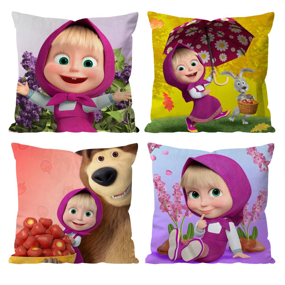 Cartoon M-Masha und die B-Bären Kissenbezug Muster Gedruckter Kissenbezug für Wohnzimmer Sofa Kissenbezug & Schlafzimmer Dekoration
