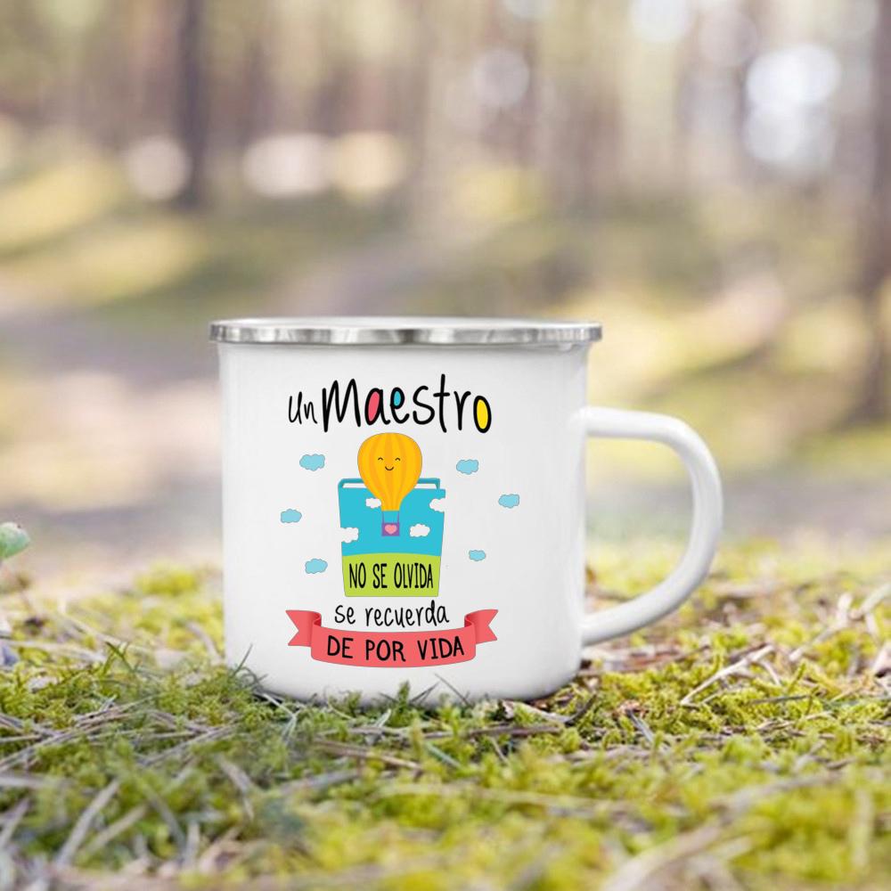 Spanish Printed Mugs Creative Coffee Cups Drink Water Milk Cup Enamel Mug School Home Handle Drinkware Thanks Gifts for Teacher