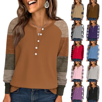 Damenmode Locker Langarm Rundhals Casual Oberteil