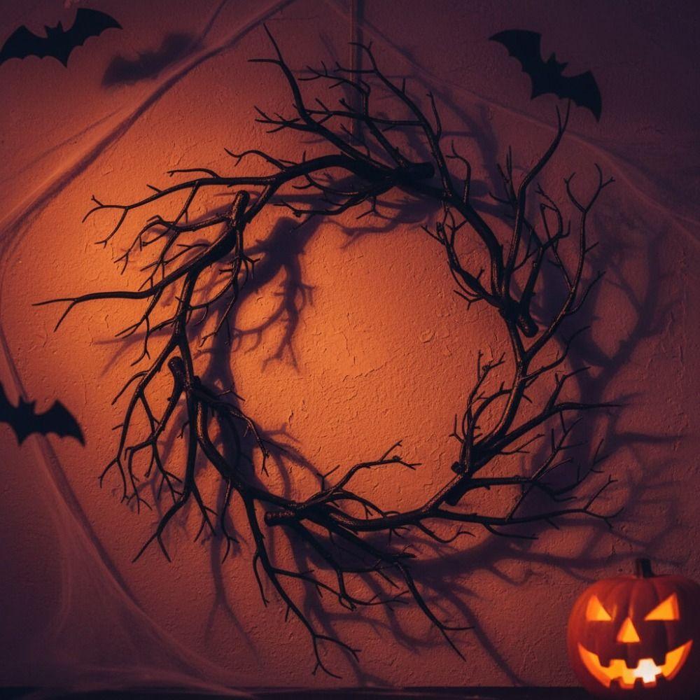 Artificial Twisted Twigs Halloween Black Branch Garland Wall-Mounted Halloween Spooky Wreath Bar