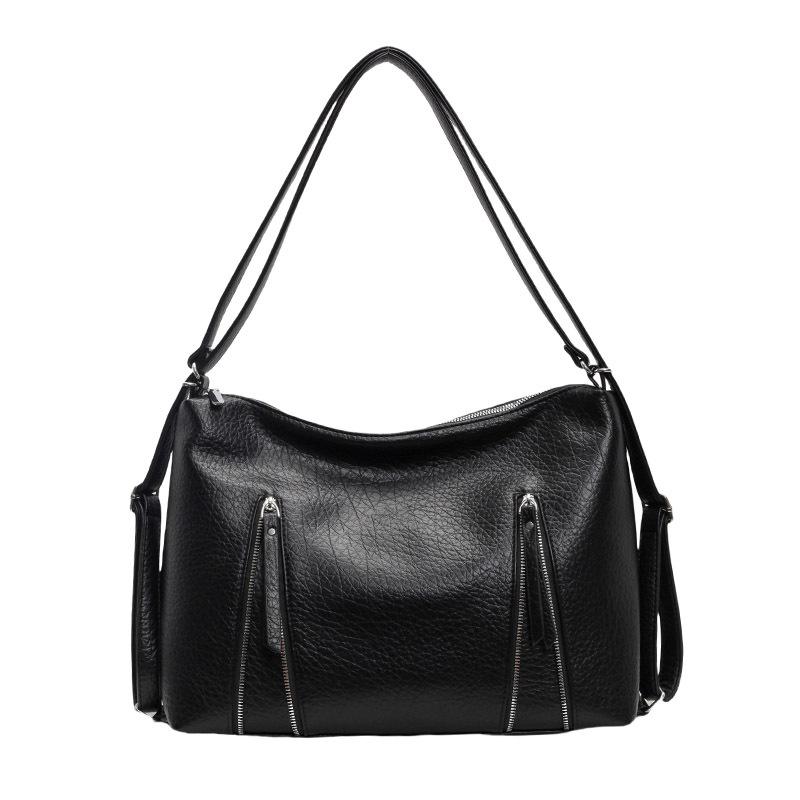 

Soft leather shoulder underarm bag 2025 new textured portable tote bag retro versatile women s backpack чорний