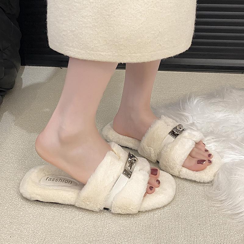 Internetkändis fluffiga tofflor dam bär 2025 höst och vinter nya tjockbottnade enords tofflor liten doftande trend plyschtofflor