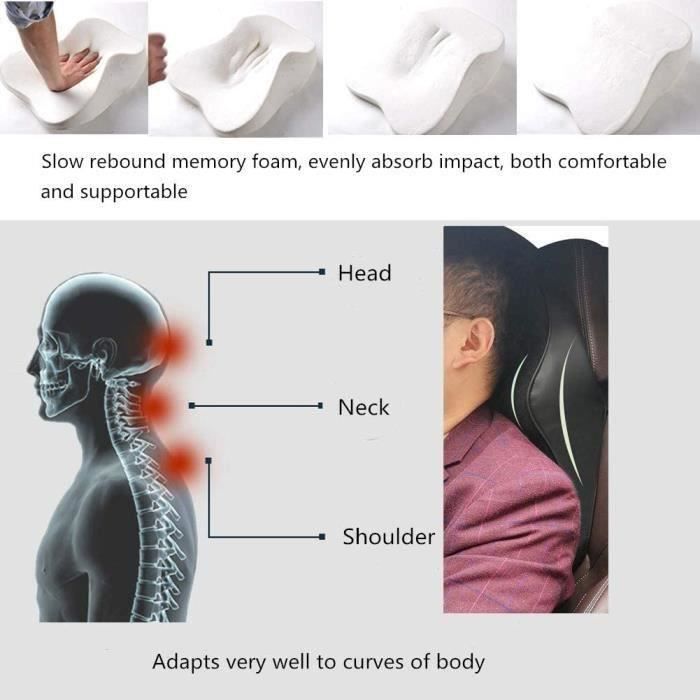 ZATOOTO Appui Tete Voiture - Coussin Siege Voiture pour Conducteur, Passager, Mousse Mémoire Coussin Nuque, Confortable, Noir
